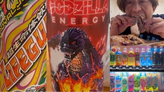 チェリオ自販機 GODZILLA ENERGY DRINK ゴジラエナジードリンク ライフガード チキンの丸焼き こっころこ 北谷 美浜アメリカンビレッジ花火 沖縄 ガーリックチキン ローストチキン [upl. by Aicatsana]