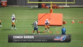 Cone drills to help backs and receivers build footwork [upl. by Chloras]