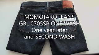 MOMOTARO JEANS GBL 0705SP ONE WASH One year later and SECOND WASH [upl. by Ahseinaj]