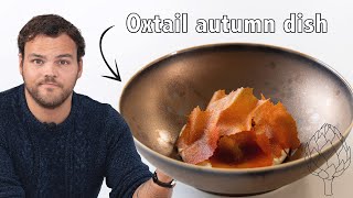 Perfect autumn dish Braised oxtail with crispy autumn leaves  Fine dining cooking [upl. by Cirdec224]