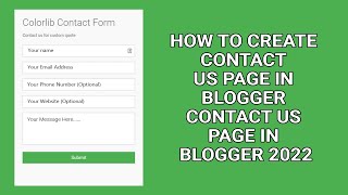 How To Create Contact Us Page In Blogger  Contact Us Page In Blogger 2022 [upl. by Ahsak]