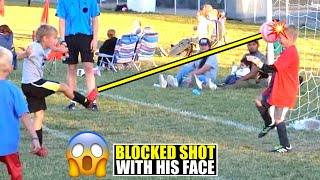 GOALIE BLOCKS GOAL SHOT WITH FACE ⚽️😱 [upl. by Gerhardt647]