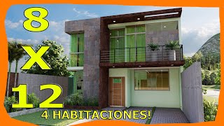 Casa de 8x12 DOS Plantas 4 RECAMARAS Fachadas de Casas Modernas [upl. by Annayi]