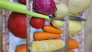 🔴CUTTING🗡️🌽🥔🥕 VEGETABLES AND🍐 DRAGON FRUITS ASMR [upl. by Yolanda]