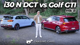 Hyundai i30 N DCT vs Volkswagen Golf GTI Mk 8 2021 comparison  which hot hatch wins  Chasing Cars [upl. by Ahseniuq]