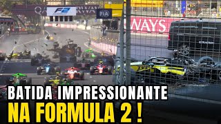 BATIDA IMPRESSIONANTE NA FORMULA 2 PILOTO NÃO LARGA E É ACERTADO POR DOIS CARROS GP DO AZERBAIJÃO [upl. by Acul]