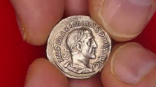 Maximinus Thrax Denarius Emperor Between Standards RIC 1 [upl. by Naloc]