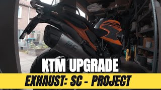 KTM 1290 Super Adventure SC Project Exhaust Installation muffler delete beforeafter sound [upl. by Kcirdlek]