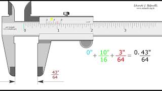 Leitura Paquímetro em Polegada Fracionária  interpretação do vernier ou nônio [upl. by Nacul]