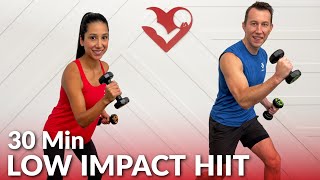 30 Min Dumbbell Low Impact HIIT Workout No Jumping for Beginners thru Intermediate [upl. by Aniarrol]