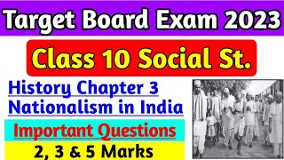 Class 10 History Chapter 3 Nationalism in India Important Questions for CBSE Board Exam 2023 [upl. by Monjo]