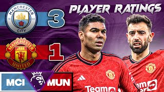 DERBY DEFEAT Man City 31 Man United PLAYER RATINGS  Premier League 202324 [upl. by Ketti]