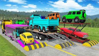 TRANSPORTING PIXAR CARS amp FRUITS WITH COLORED amp JOHN DEERE vs CLAAS vs TRACTORS  BeamNGdrive 962 [upl. by Hevak]