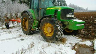 John Deere 6930 difficult ploughing in winter [upl. by Niwled965]