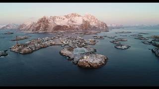 Fly over Lofoten Henningsvaer 4K  January 2018 [upl. by Jocko]