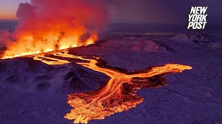 WATCH Lava flows from second Icelandic volcano eruption [upl. by Sregor596]