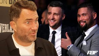 EDDIE HEARN RESPONDS TO TONY BELLEW SAYING HED BE WILLING TO FIGHT CARL FROCH AND PREDICTS WINNER [upl. by Namwob32]