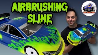 e291 My First Time Airbrushing a SLIME PAINT Scheme for an RC Car Body [upl. by Hen]