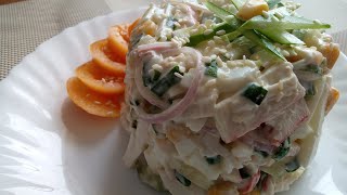 САЛАТ ИЗ КРАБОВЫХ ПАЛОЧЕК С ОГУРЦОМКУКУРУЗОЙ И ЯЙЦОМ [upl. by Akcirret]