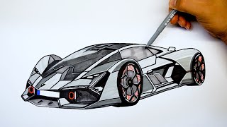 How to draw a car  Lamborghini Terzo Millennio  Coloring 2 [upl. by Sibeal]