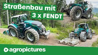 Wegsanierung mit Lener Hackgut  Fendt 1050 936 und 714 mit Steinbrecher Grader und Rüttelplatte [upl. by Aicenert]