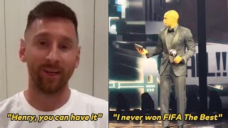 Messi reaction to Thiery Henry taking his FIFA The Best 2023 Award [upl. by Guyon336]