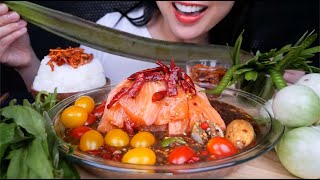 ANOTHER FULLY LOADED SPICY SALMON SASHIMI  FRESH VEGGIE ASMR EATING SOUNDS NO TALKING  SASASMR [upl. by Aicyla146]