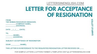 Sample Letter for Acceptance Of Resignation – Resignation Acceptance Letter [upl. by Norrahs]