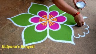 Diwali special3flowers padi Kollam Easy Rangoli Beautiful Rangoli pandaga design muggulu [upl. by Fattal]