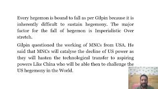 Robert Gilpin Hegemonic Stability Theory internationalrelations politicalscience [upl. by Gaw]