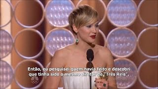 Legendado Jennifer Lawrence recebendo o prêmio de quotMelhor Atriz Coadjuvantequot no Globo de Ouro 2014 [upl. by Omsoc88]