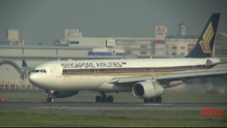 Singapore Airlines A330300 9VSTG at Fukuoka Airport landing and takeoff [upl. by Arvonio]