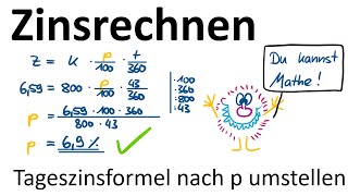 Zinsrechnen 3– Tageszinsformel umstellen um den Zinssatz zu berechnen [upl. by Netsirc450]