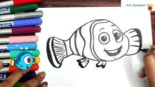 How to draw Fish NemoEasy Drawing of Fish Nemo step by stepColoring of Fish Nemo [upl. by Frohman936]