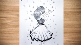 How to Draw a Girl in the Rain  StepbyStep TutorialIsmatAraArtGallery [upl. by Neenaej940]