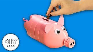 How to make a PIGGY BANK Using a Recycled Bottle  FastnEasy  DIY Labs [upl. by Perretta]