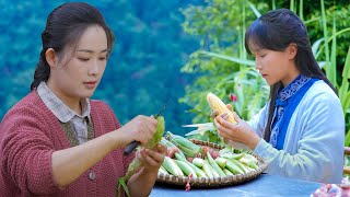 Dianxi Xiaoge helps Liziqi harvest corn cooks a happy dinner together on the mountain top [upl. by Hammel892]