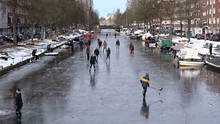 Schaatsen od grachten van Amsterdam Westlandgracht Admiralengracht Erasmusgracht en div parken [upl. by Rezal380]