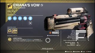 Erianas Vow Exotic Weapon amp Catalyst – Destiny 2 [upl. by Haissem]