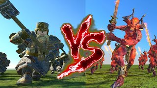 Hammerers Grudge Settlers VS Exalted Bloodletters of Khorne Total War Warhammer 3 [upl. by Hajidak]