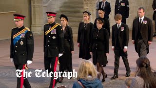 In full Queen Elizabeth IIs grandchildren stand vigil at her coffin [upl. by Anicnarf]