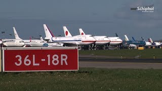 Vliegtuigen van delegaties geparkeerd op Polderbaan [upl. by Eneliak]