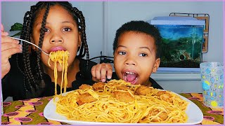 SPAGHETTI AND MEATBALLS MUKBANG [upl. by Arlyn850]