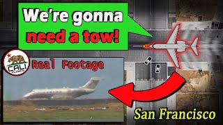 NOSEWHEEL STEERING FAIL on Landing  Disabled Aircraft on the Runway at SFO [upl. by Onavlis739]