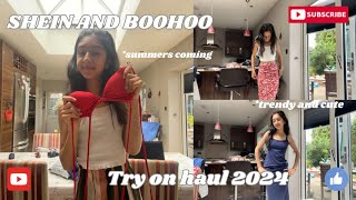 SHEIN AND BOOHOO TRY ON HAUL  holiday szn  summer edition 👙🏝️ [upl. by Akemehc72]