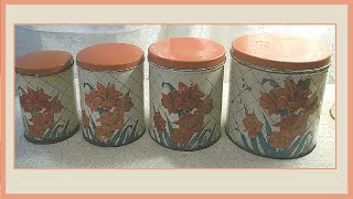 Vintage 1940s NC Colorware Canister Set Red Lids amp Amaryllis Design Perfect for Your Retro Kitchen [upl. by Onibla529]