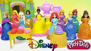 Disney Princess MagiCip Tiana Royal Party Palace Tee Party with 10 Princesses and Play Doh Makeover [upl. by Llerrehc506]