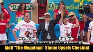 2015 Nathans Hot Dog Eating Contest  Matt Stonie Upsets Joey Chestnut [upl. by Haodnanehs]