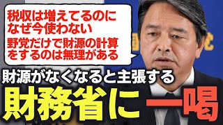 【国民民主党、コメント付き】税収増を隠し、税の計算を野党に丸投げする財務省に一喝する榛葉賀津也 榛葉幹事長 [upl. by Pravit]