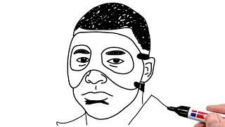 How to Draw Kylian Mbappé with Face Mask at Euro 2024 [upl. by Leid183]